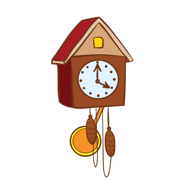 Orologio Epoca Con Pendolo Forma Casa Illustrazione Cartone Animato Oggetto — Vettoriale Stock