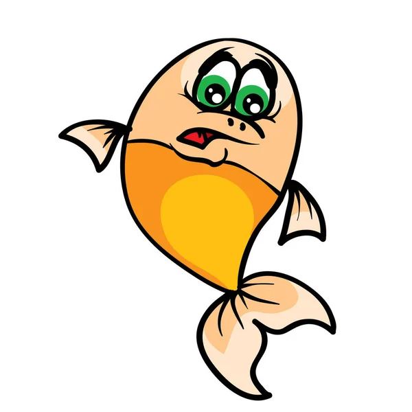 Niedlichen Charakter Von Lustigen Verängstigten Goldfischen Cartoon Illustration Isoliertes Objekt — Stockvektor
