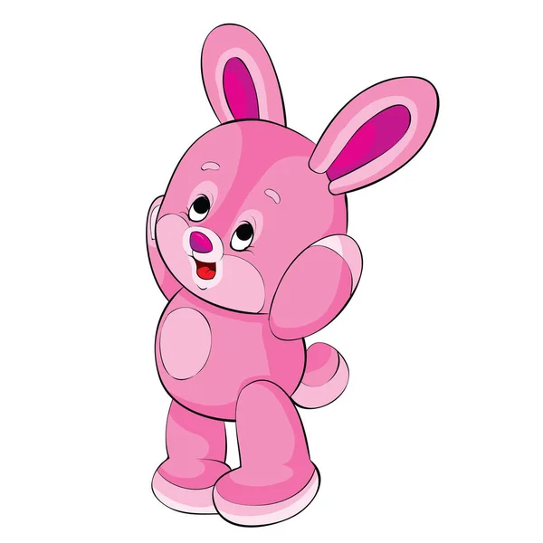 Cute Pink Rabbit Character Standing Arms Raised Cartoon Illustration Isolated — Stock Vector