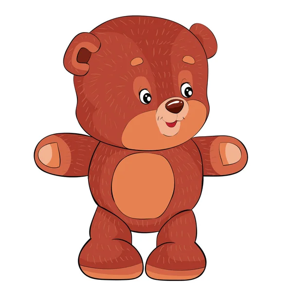 Brązowy Niedźwiedź Zabawka Rozłożyć Łapy Różnych Kierunkach Ilustracja Kreskówka Odizolowany — Wektor stockowy