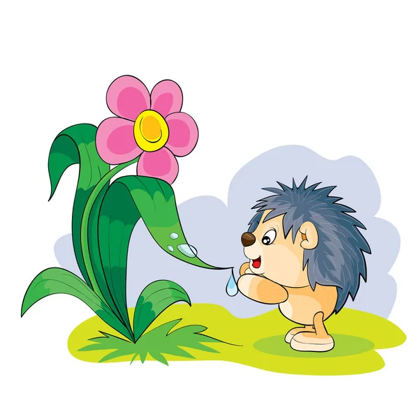 Cute Character Taking Race Flower Petal Cartoon Illustration Isolated Object — Stock Vector