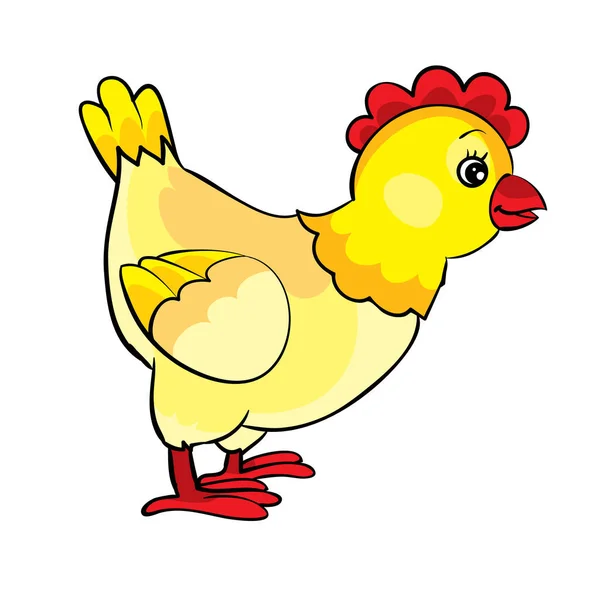 Yellow Hen Red Comb Cartoon Illustration Isolated Object White Background — Stok Vektör