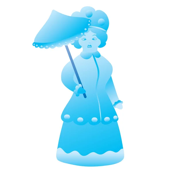 Russian Folk Doll Blue Umbrella Cartoon Illustration Isolated Object White — Stock Vector