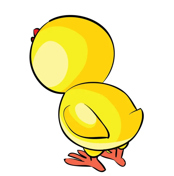 可爱的黄鸡形象 背对着我们 漫画插图 白色背景上的孤立物体 — 图库矢量图片