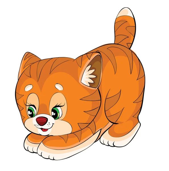 Cute Ginger Kitten Character Playing Cartoon Illustration Isolated Object White — Stock Vector