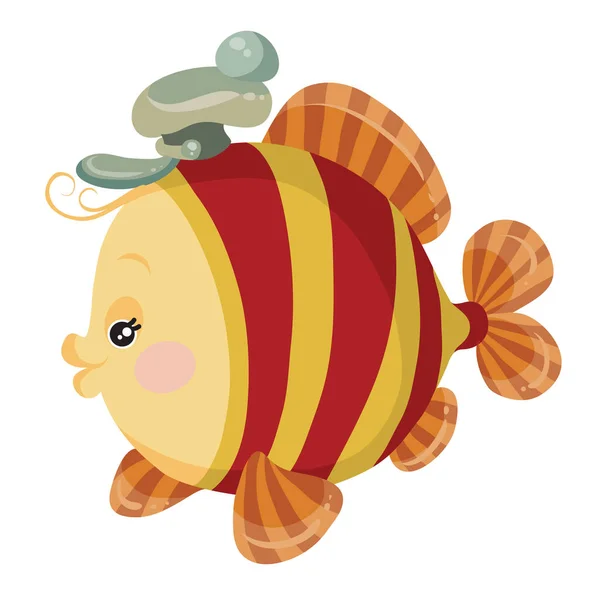 Cute Fish Character Yellow Red Stripes Cap Head Cartoon Illustration —  Vetores de Stock