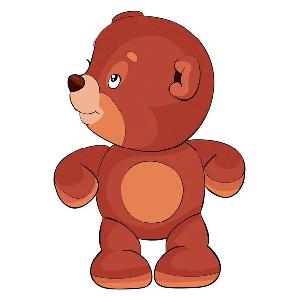 Teddy Bear Toy Brown Stands Spreading His Arms Side Looks — Stockový vektor