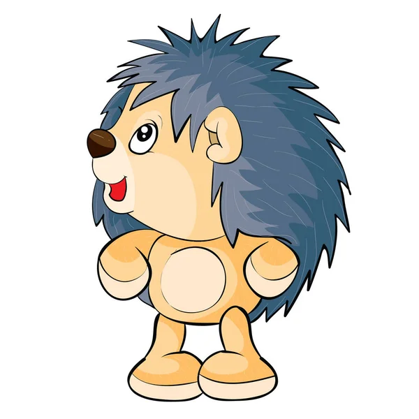 Hedgehog Toy Stands Two Legs Looks Side Cartoon Illustration Isolated — Stockvector