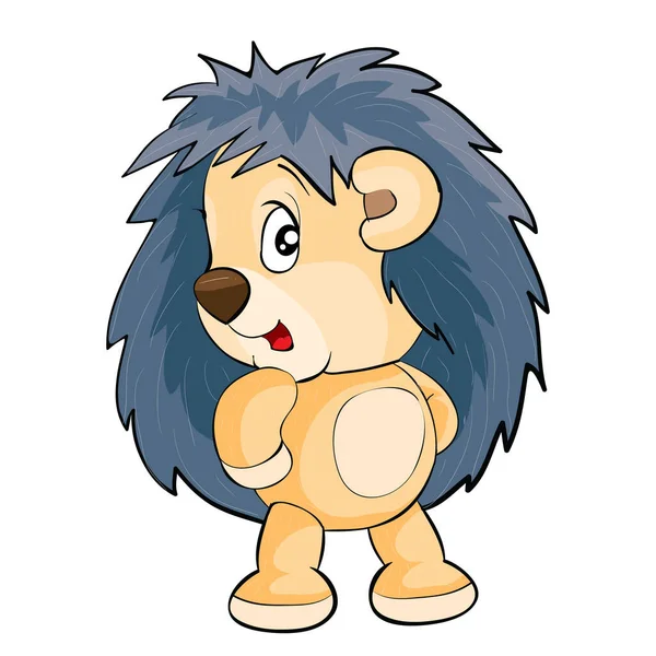 Cute Hedgehog Toy Looks Shyly Cartoon Illustration Isolated Object White — Διανυσματικό Αρχείο