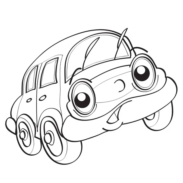 Sketch Cute Car Character Big Eyes Hard Braking Coloring Book — Stock Vector