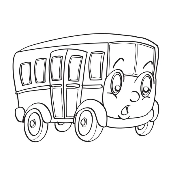 Sketch Cute Bus Character Big Eyes Coloring Book Cartoon Illustration — Vetor de Stock