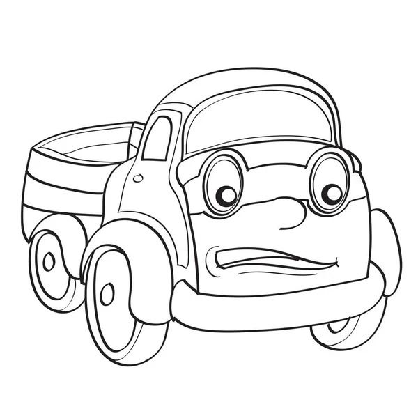 Sketch Cute Truck Character Big Eyes Coloring Book Cartoon Illustration — Stock vektor