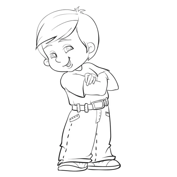 Sketch Cute Boy Folded His Arms His Chest Coloring Book — Stockvector