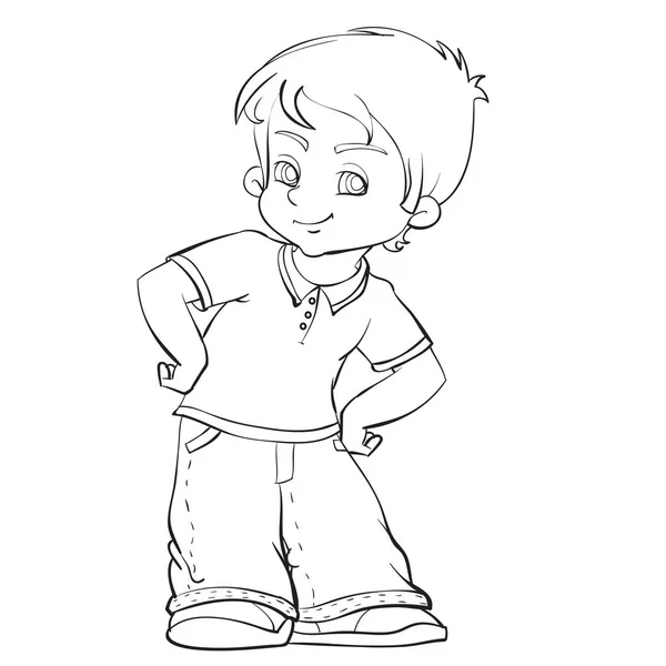 Sketch Cute Boy Pants Shirt Coloring Book Cartoon Illustration Isolated — Stok Vektör