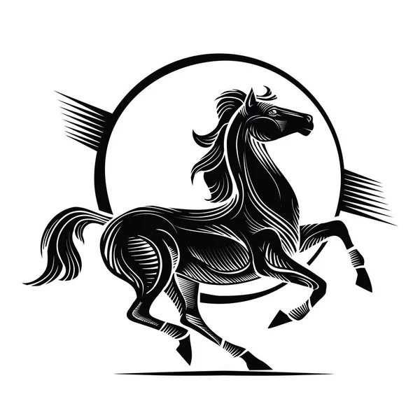 Logo Decorative Black Horse Black Circle Background Isolated Object White —  Vetores de Stock