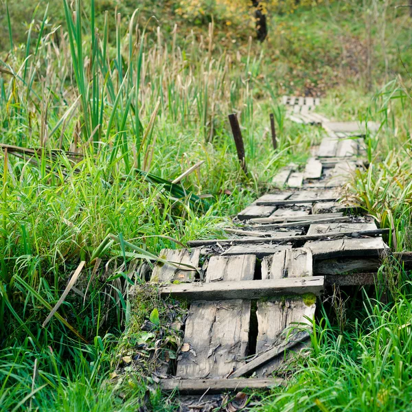 Dilapidated wooden footpath — Stock Photo, Image