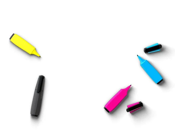 CMYK felt-tip pens on white — Stock Photo, Image