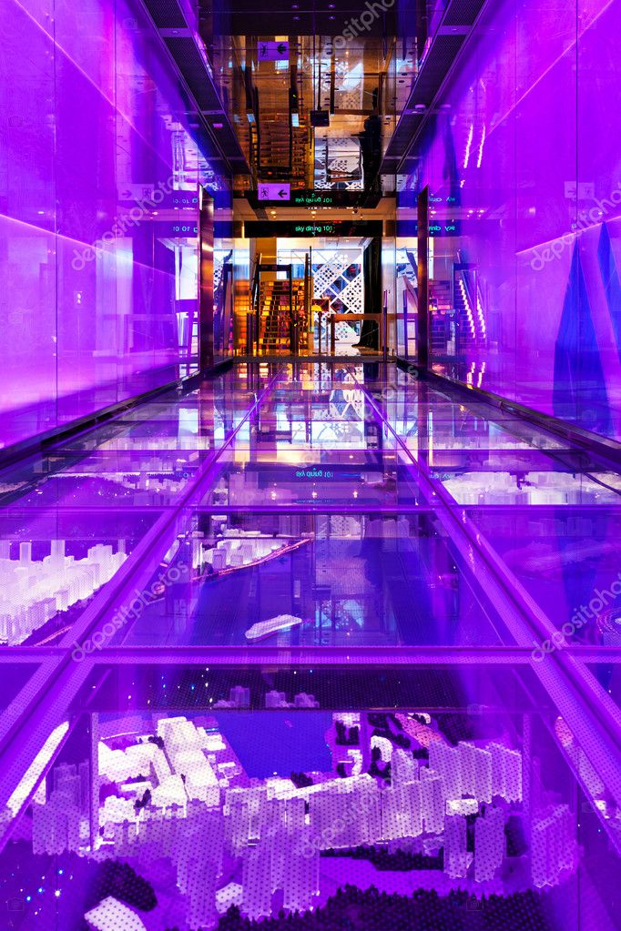 HONG KONG, CHINA - FEBRUARY 21: Colorful corridor in Sky100 on February, 21, 2013, Hong Kong, China. Sky100 is a observation deck on the 100th floor of the International Commerce Centre