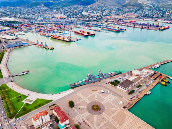 Novorossiysk Şehri Havadan Panoramik Görüntüsü Novorossiysk Rusya Nın Krasnodar Krai — Stok fotoğraf