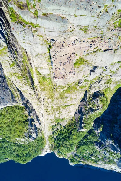 Preikestolen Prekestolen Pulpit Rock Aerial Panoramic View Norway Preikestolen Steep — Stock Photo, Image