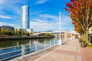 Nervion River embankment in the centre of Bilbao, largest city in the Basque Country in northern Spain clipart