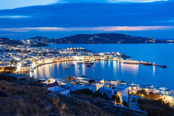 Isla Mykonos Vista Panorámica Aérea Por Noche Mykonos Una Isla — Foto de Stock