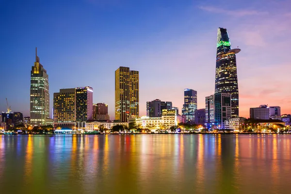 Chi Minh Horizonte Ciudad Vista Panorámica Aérea Por Noche Chi — Foto de Stock