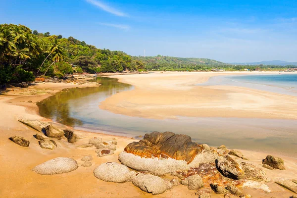 Beauty Lonely Beach Lagoon Yellow Sand Goa India — Stock Photo, Image