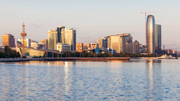 Vue Panoramique Bakou Depuis Boulevard Bakou Remblai Mer Caspienne Bakou — Photo