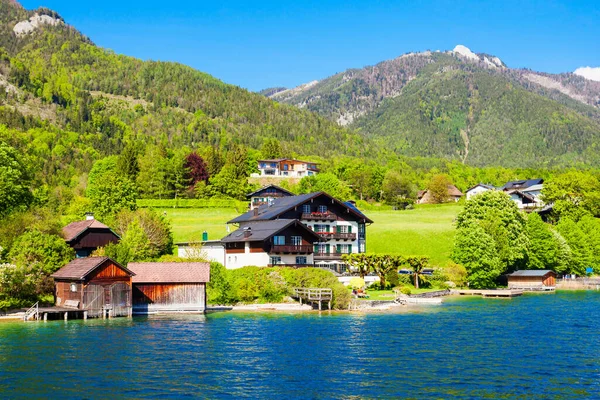 Дома Красоты Озере Вольфгангзе Австрии Wolfgangsee One Most Known Lakes — стоковое фото