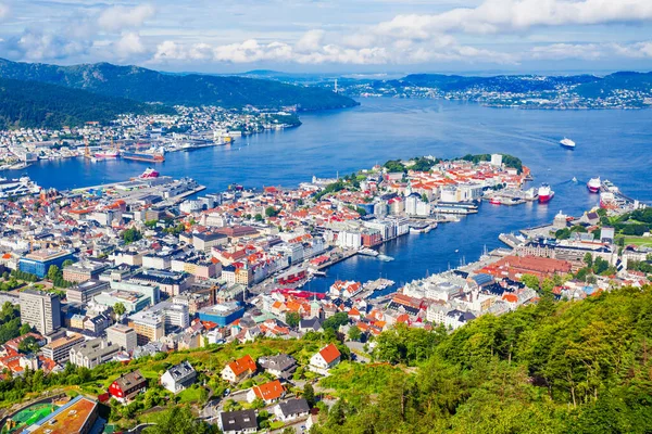 Vista Panorâmica Aérea Bergen Ponto Vista Monte Floyen Bergen Município — Fotografia de Stock