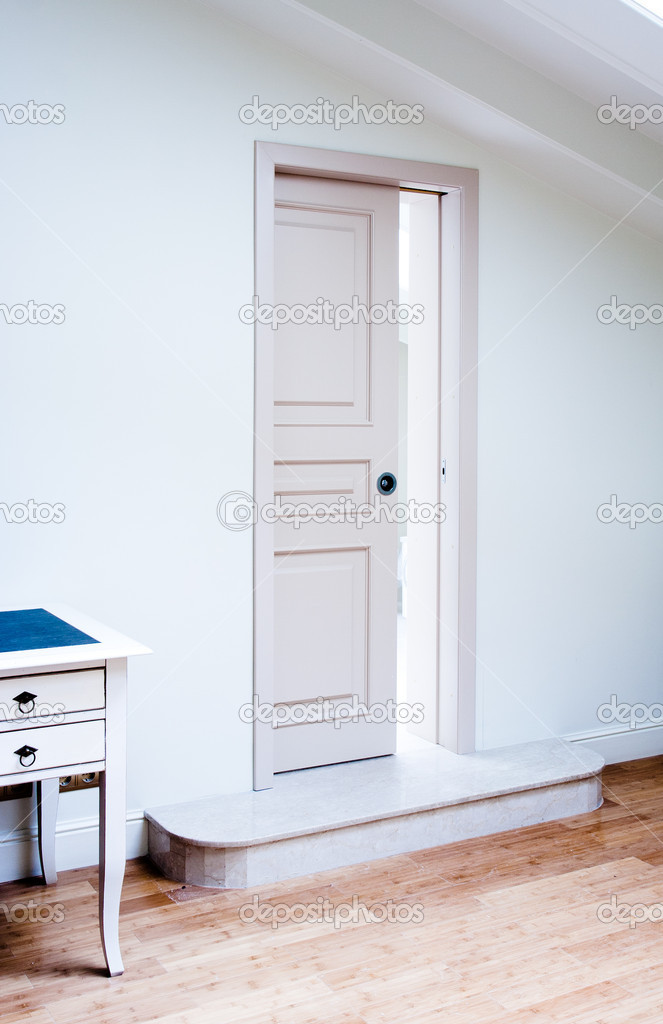 classical interior with the wooden doors painted in light light