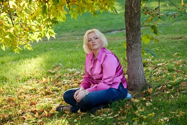 Blondynka w parku jesień Zdjęcia Stockowe bez tantiem