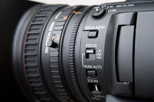 Close up of professional video camera lens — Stock Photo, Image