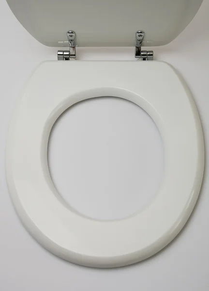 Open wooden toilet seat on white — Stock Photo, Image