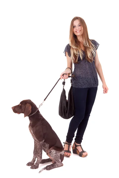 WOman con un cane — Foto Stock