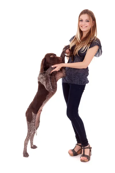 WOman con un perro — Foto de Stock