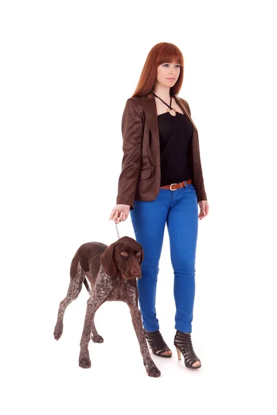 Woman walk with a dog — Stock Photo, Image