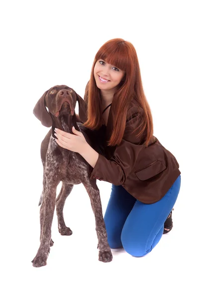 Mulher andar com um cão — Fotografia de Stock