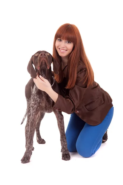 Woman walk with a dog — Stock Photo, Image