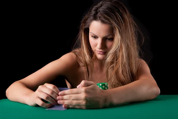 Woman playing poke — Stock Photo, Image