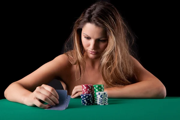 Woman playing poke — Stock Photo, Image