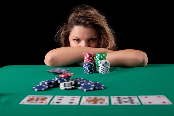 Woman playing poke — Stock Photo, Image