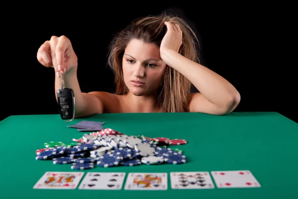 Woman playing poke — Stock Photo, Image