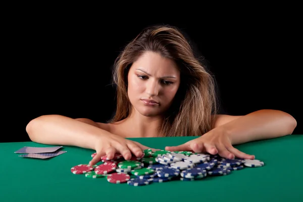 Woman playing poke — Stock Photo, Image