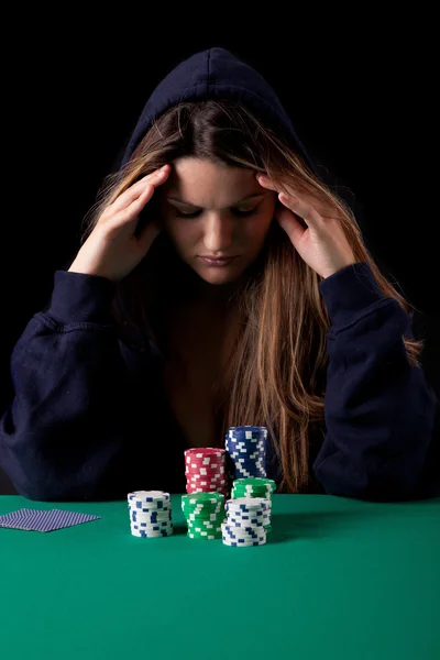 Woman playing poke — Stock Photo, Image