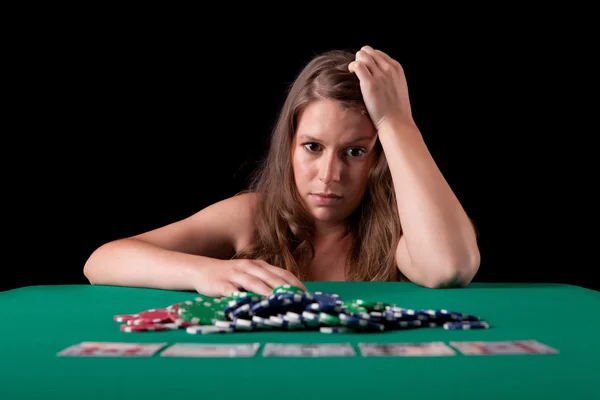 Woman playing poker — Stock Photo, Image