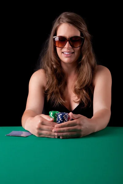 Woman playinf poker — Stock Photo, Image
