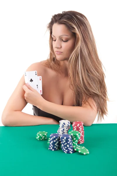 Woman playing poker — Stock Photo, Image