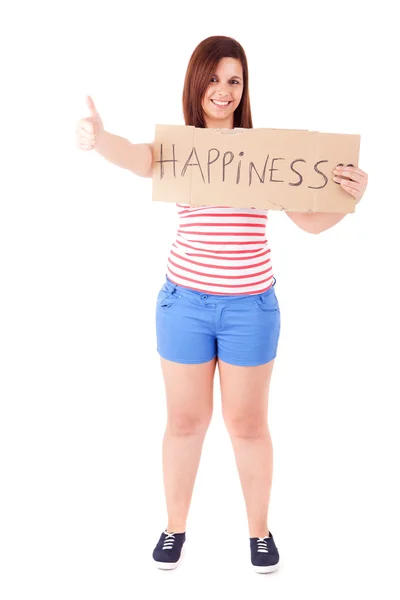 Woman holding card — Stock Photo, Image